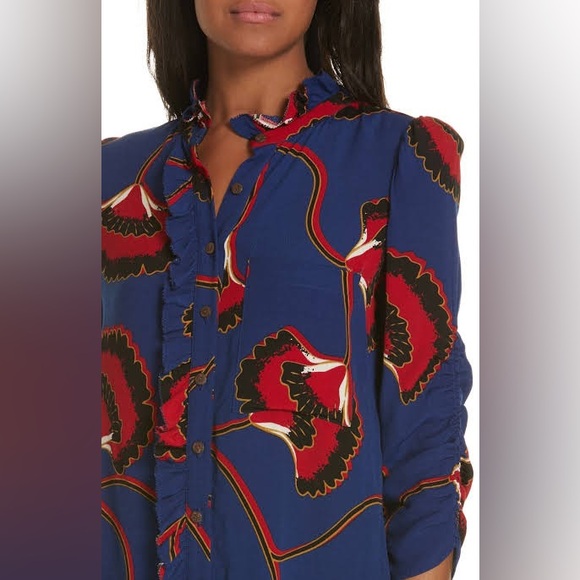 Ba$sh Laura floral ruffle detail blouse marine - Picture 2 of 6